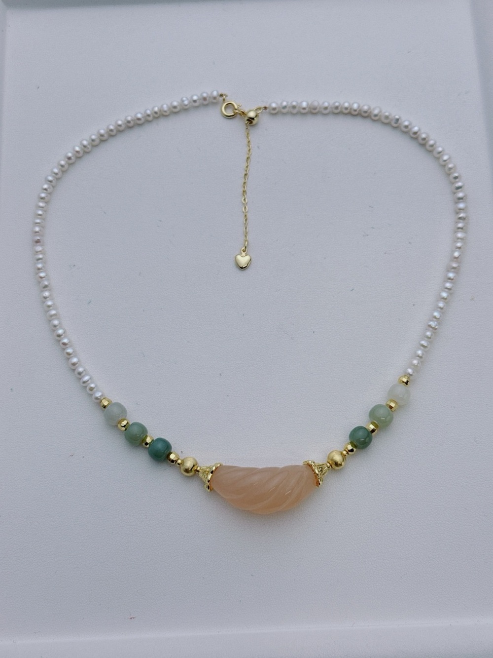 Handmade Freshwater Baby Pearl Jade Necklace 16+2” 26X462 Gold plated